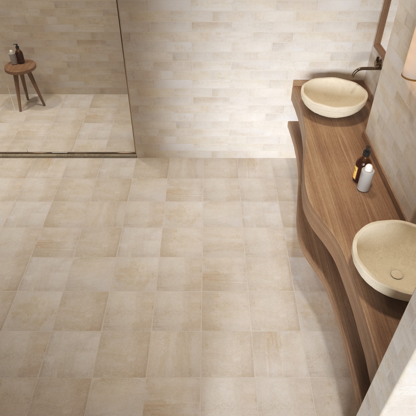 陶砖米白俯视 太阳光0.5砖 材质调哑光