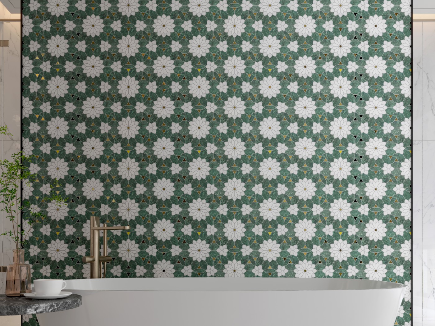 卫生间浴缸背景 浴缸背景ATZFH2402，墙地卡拉拉白