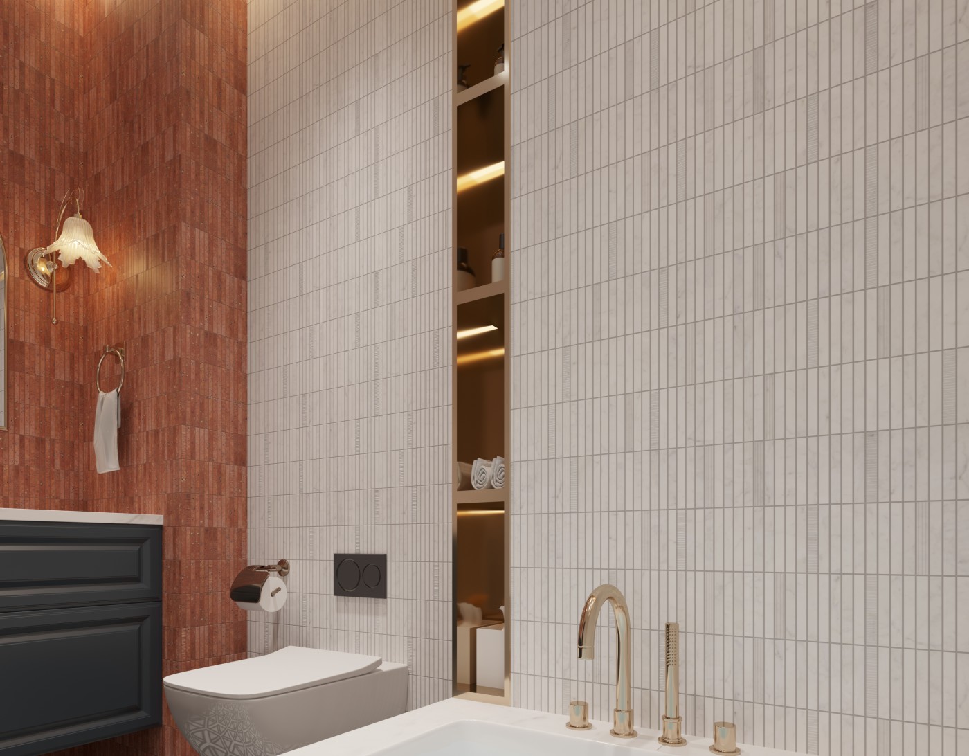 法式卫生间 洗手台背景LIN2404M+LIN2404B 马桶浴缸墙面 地面ATBS23035M