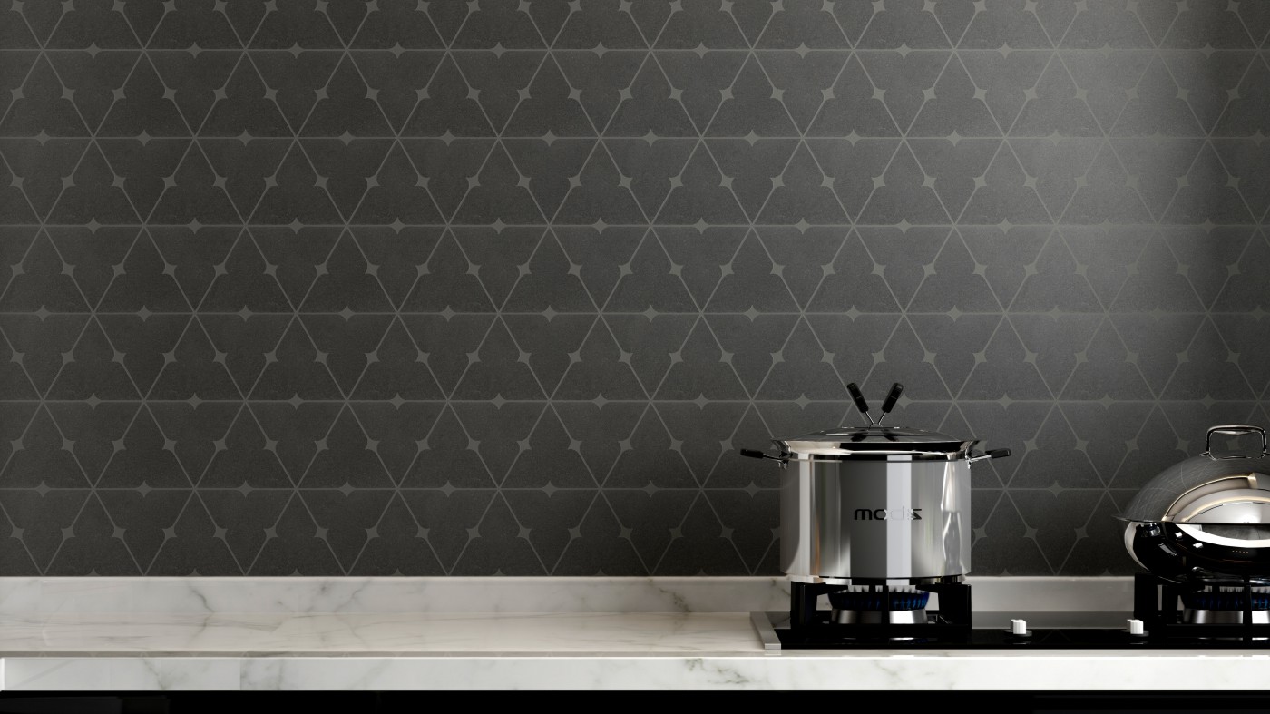 厨房：三角星灰色砖缝