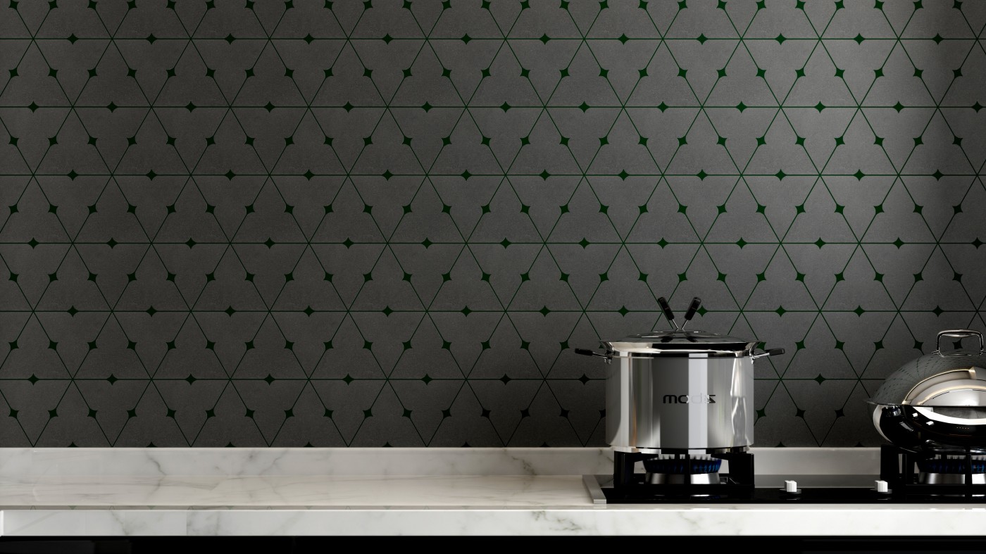 厨房：三角星绿色砖缝